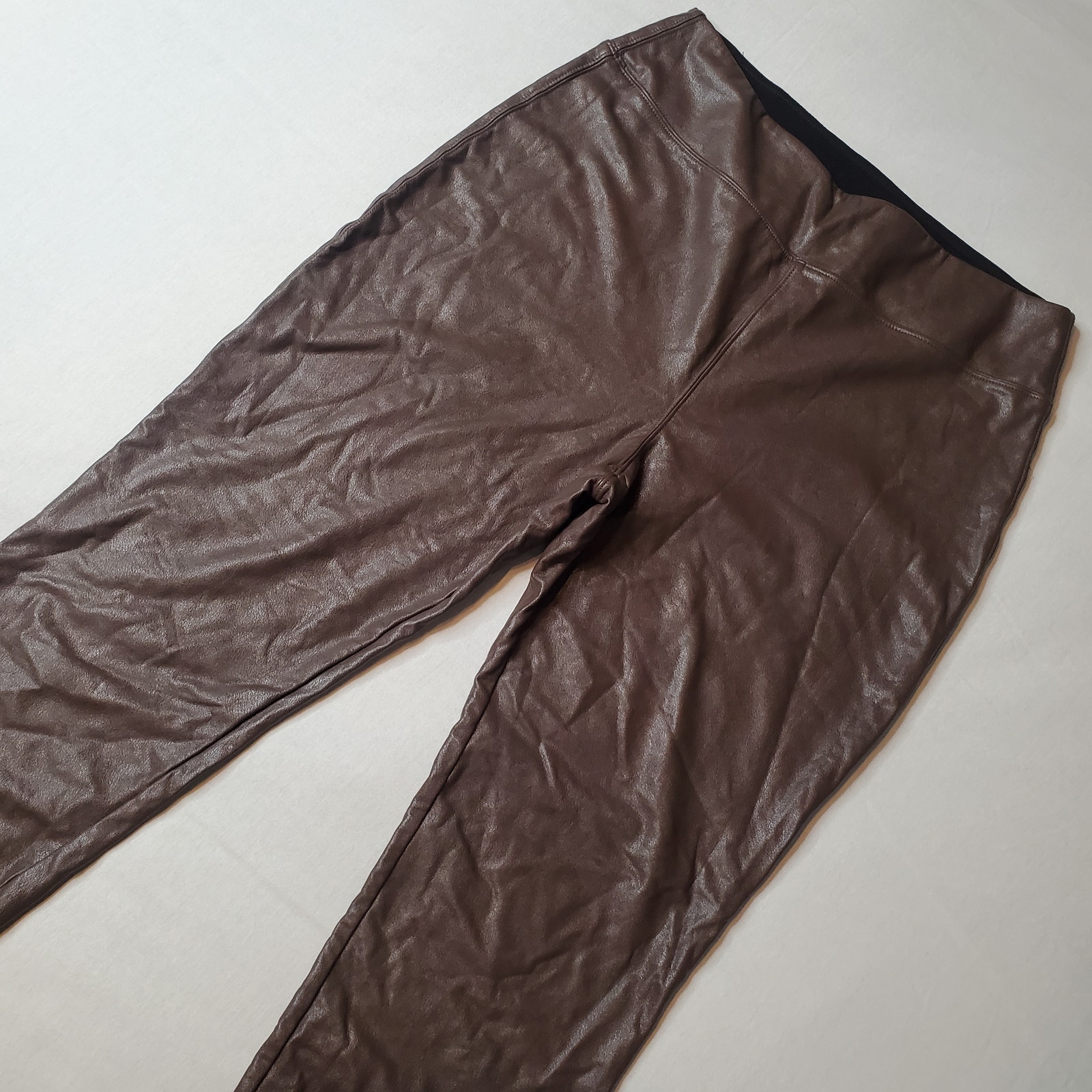 Tuckernuck Women's Size L Faux Leather Cropped Straight Leg Pants Pull On Brown